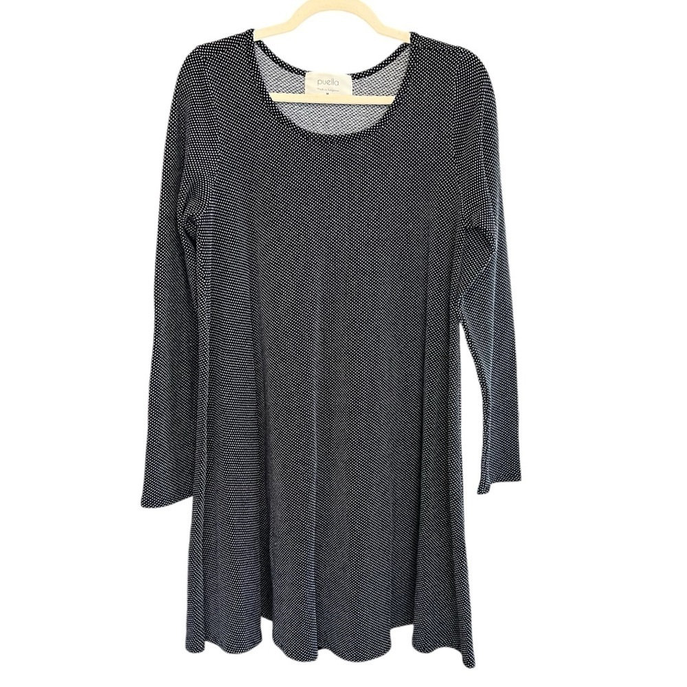 Puella California Anthropologie Long Sleeve Swing Dress Black White Micro Dot